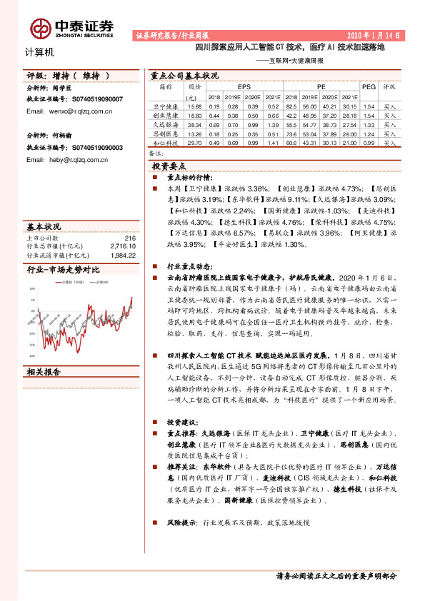 互联网+大健康周报：四川探索应用人工智能CT技术，医疗AI技术加速落地