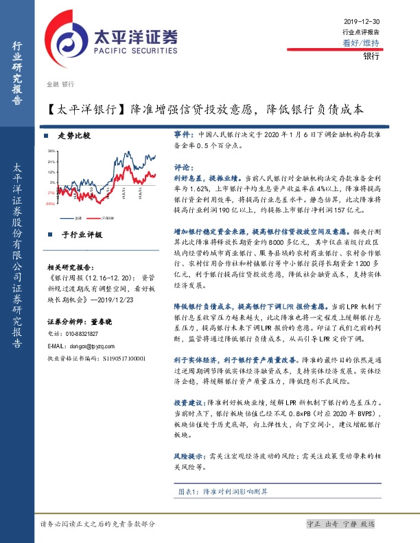 【太平洋银行】降准增强信贷投放意愿，降低银行负债成本