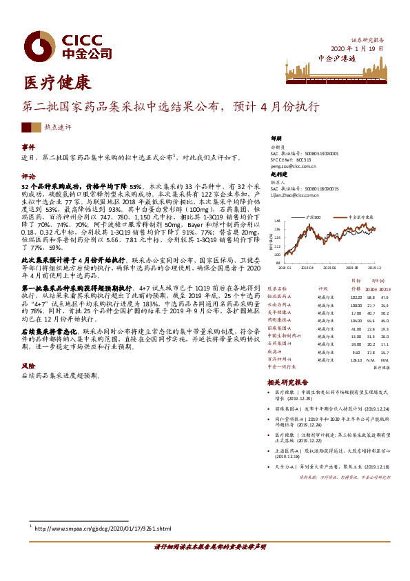 医疗健康：第二批国家药品集采拟中选结果公布，预计4月份执行