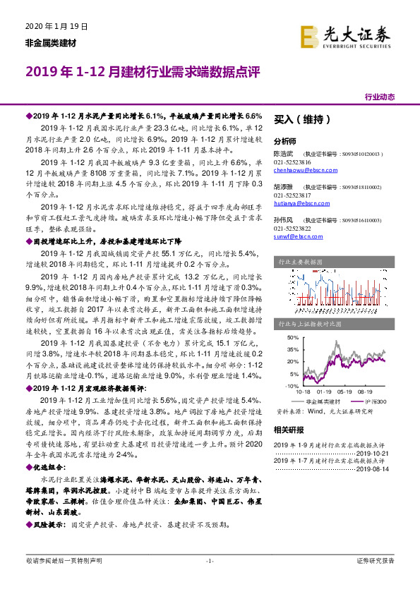 2019年1-12月建材行业需求端数据点评