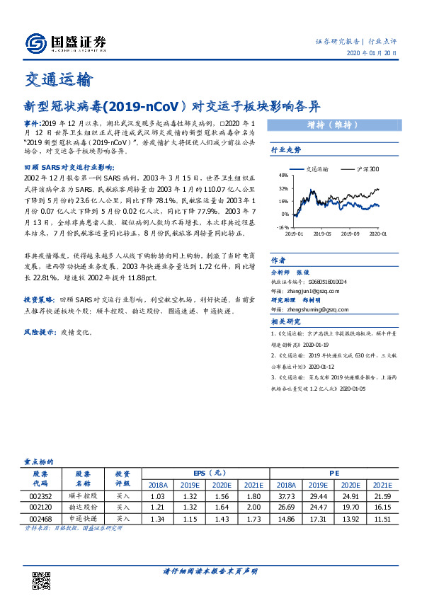 交通运输：新型冠状病毒（2019-nCoV）对交运子板块影响各异