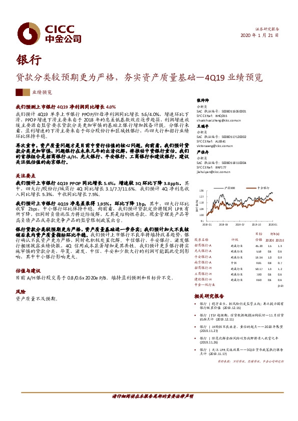 银行4Q19业绩预览：贷款分类较预期更为严格，夯实资产质量基础