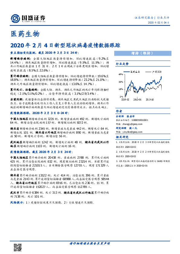 医药生物：2020年2月4日新型冠状病毒疫情数据跟踪