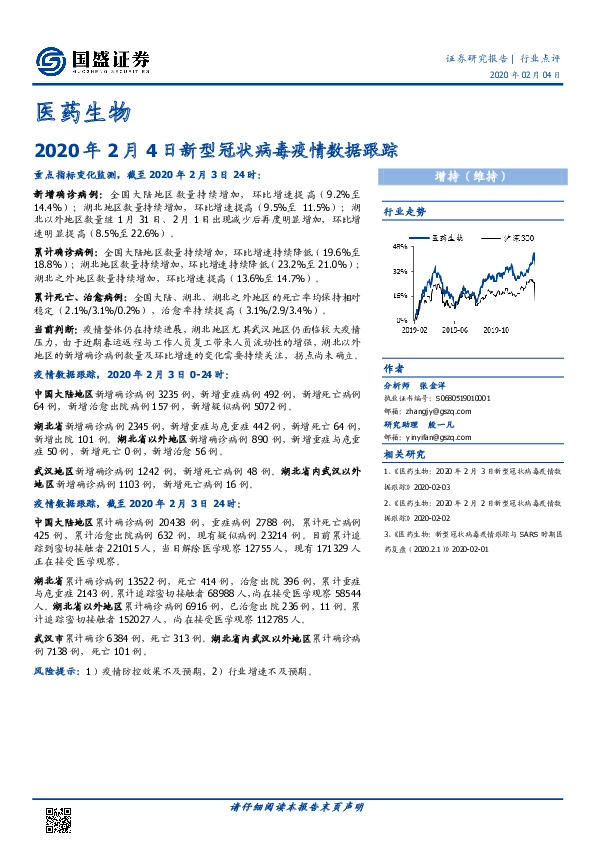 医药生物：2020年2月4日新型冠状病毒疫情数据跟踪