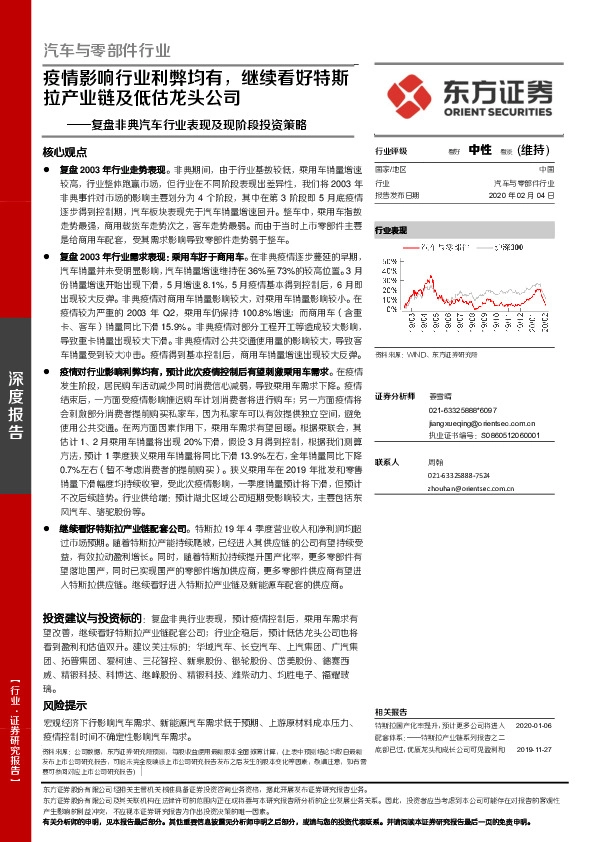 汽车与零部件行业深度报告：复盘非典汽车行业表现及现阶段投资策略-疫情影响行业利弊均有，继续看好特斯拉产业链及低估龙头公司