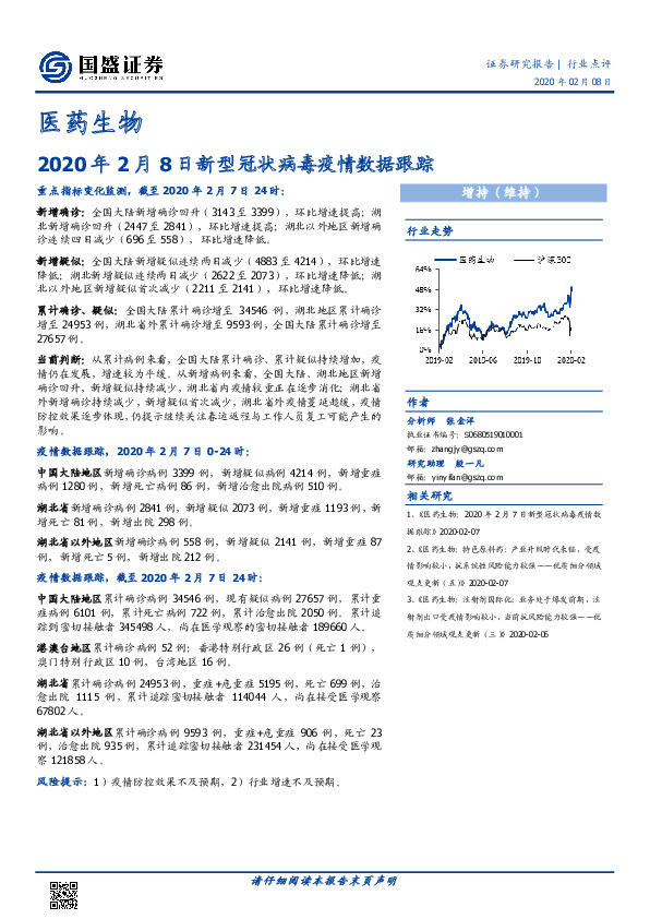 医药生物：2020年2月8日新型冠状病毒疫情数据跟踪