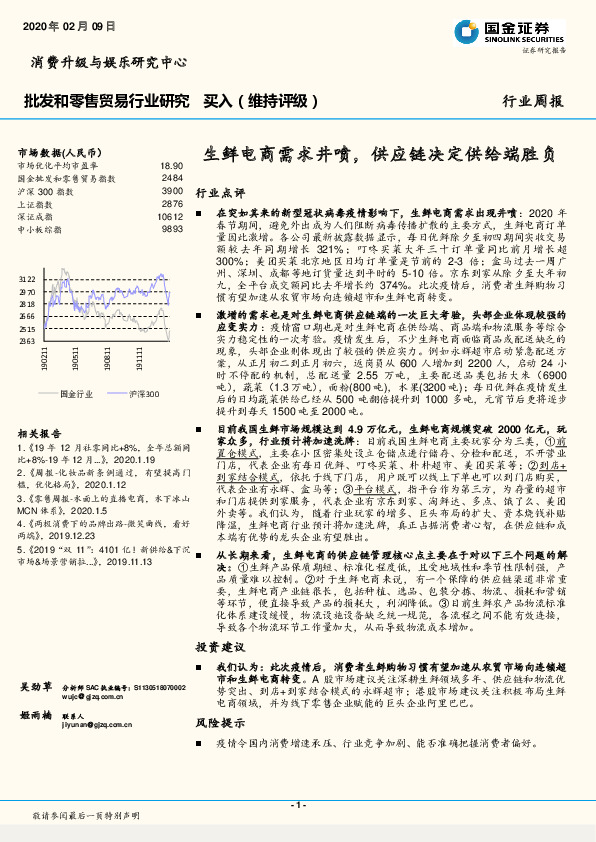 批发和零售贸易行业研究：生鲜电商需求井喷，供应链决定供给端胜负