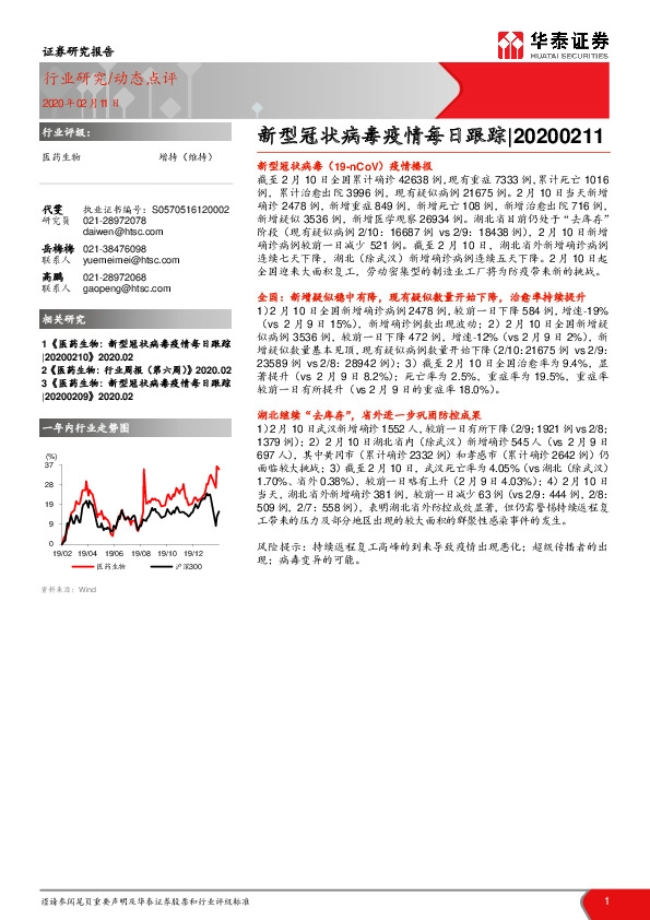 医药生物：新型冠状病毒疫情每日跟踪