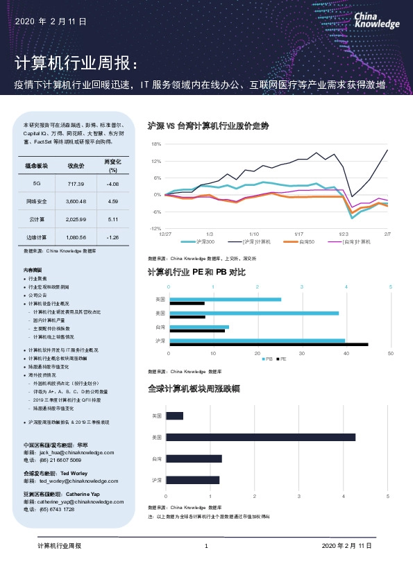 计算机行业周报:疫情下计算机行业回暖迅速,IT服务领域内在线办公、互联网医疗等产业需求获得激增