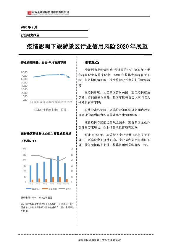疫情影响下旅游景区行业信用风险2020年展望