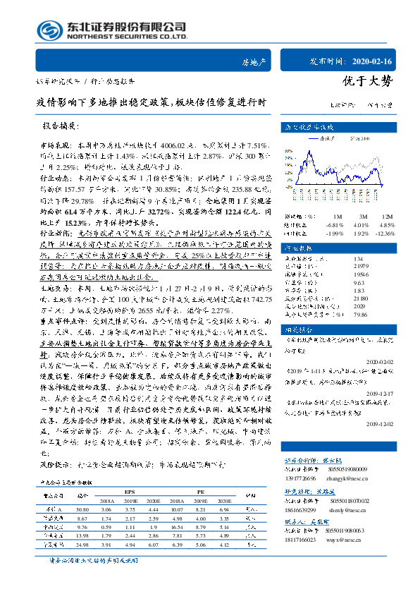 房地产：疫情影响下多地推出稳定政策，板块估值修复进行时