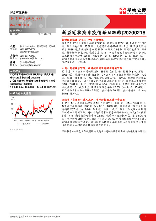 医药生物：新型冠状病毒疫情每日跟踪