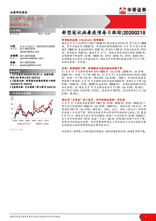 医药生物：新型冠状病毒疫情每日跟踪