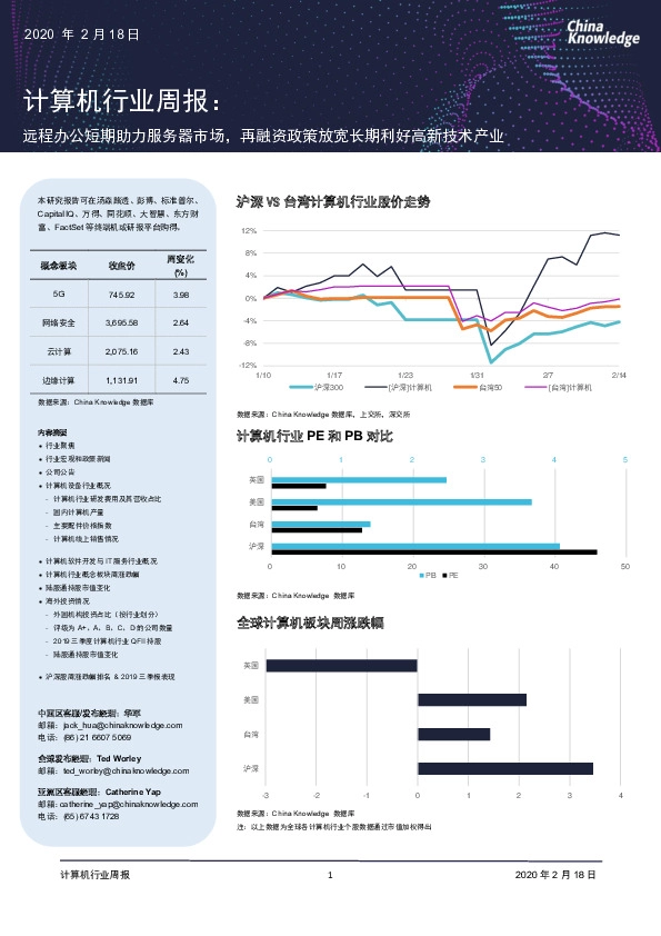 计算机行业周报:远程办公短期助力服务器市场,再融资政策放宽长期利好高新技术产业