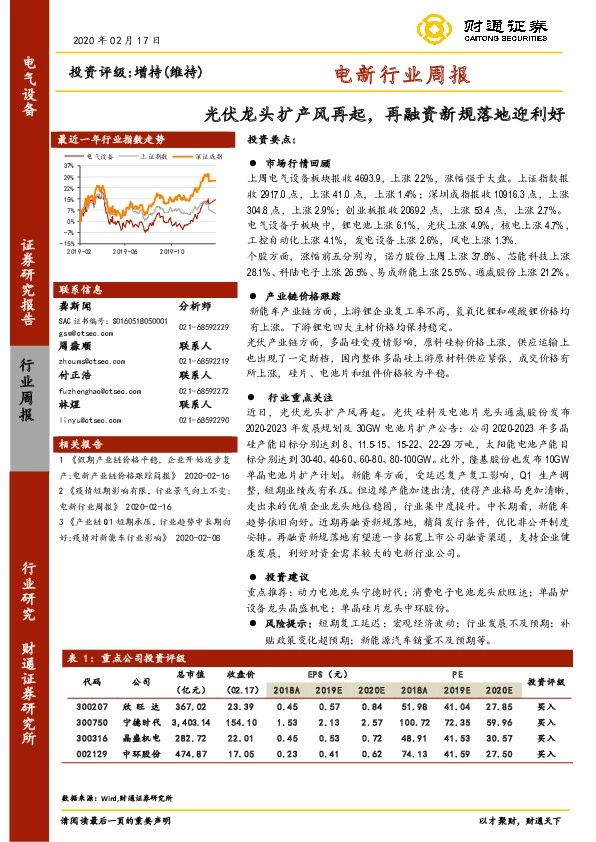 电新行业周报：光伏龙头扩产风再起，再融资新规落地迎利好