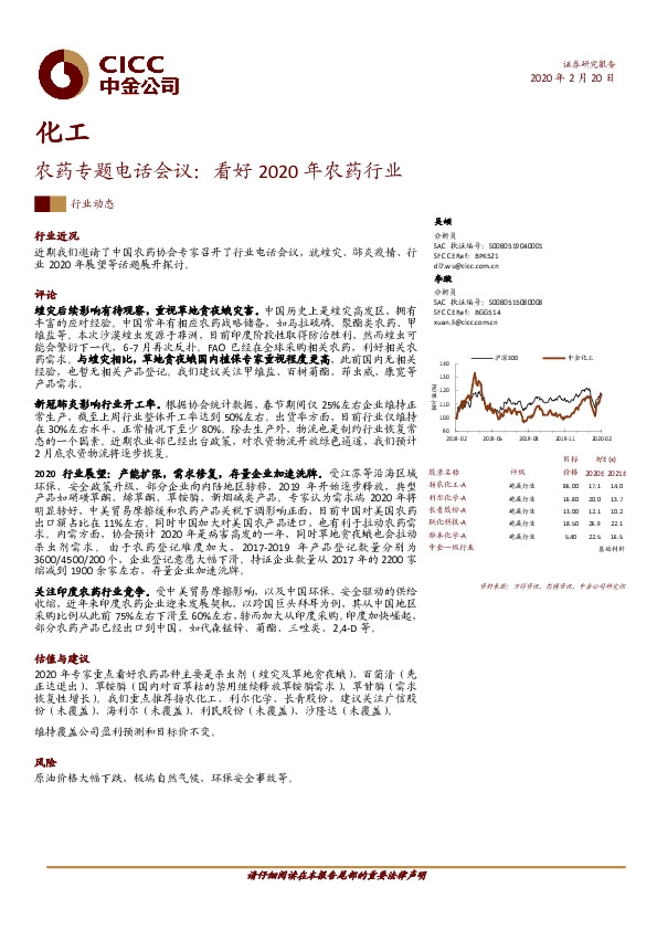 农药专题电话会议：看好2020年农药行业