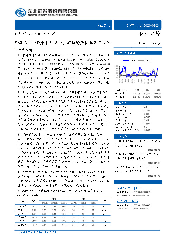 国防军工行业动态报告：强化军工“硬科技”认知，布局资产证券化正当时