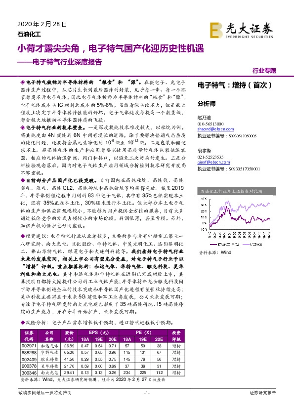 电子特气行业深度报告：小荷才露尖尖角，电子特气国产化迎历史性机遇