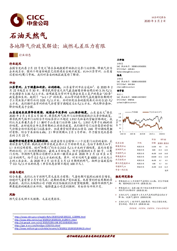 各地降气价政策解读；城燃毛差压力有限