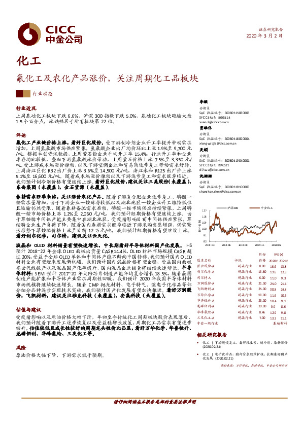 氟化工及农化产品涨价，关注周期化工品板块