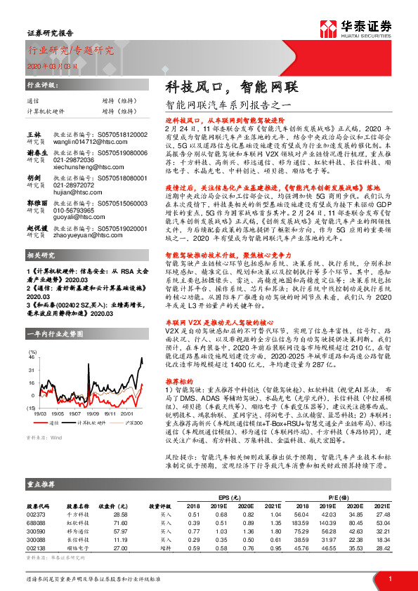 智能网联汽车系列报告之一：科技风口，智能网联