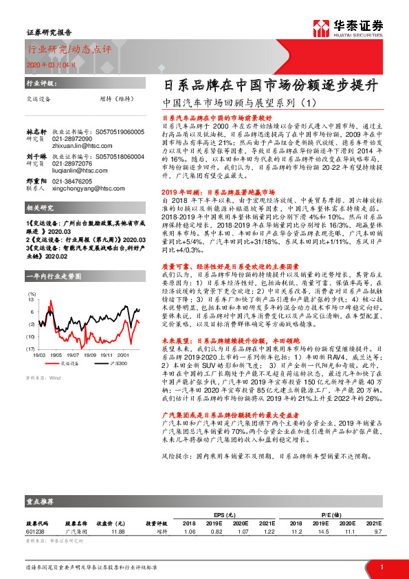 中国汽车市场回顾与展望系列（1）：日系品牌在中国市场份额逐步提升