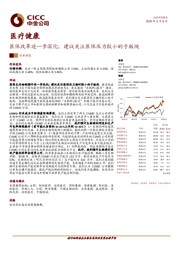 医疗健康：医保改革进一步深化；建议关注医保压力较小的子版块
