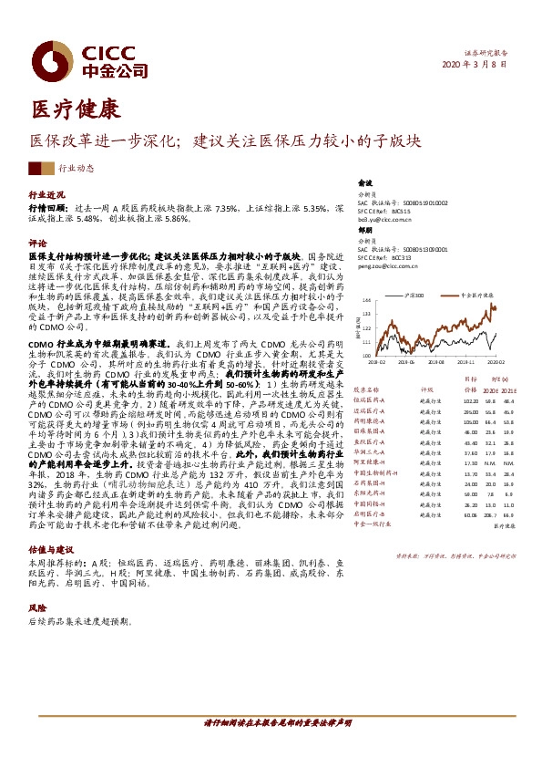 医疗健康：医保改革进一步深化；建议关注医保压力较小的子版块