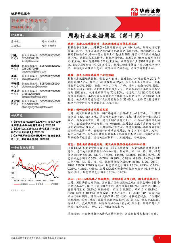 石油化工周期行业数据周报（ 第十周）