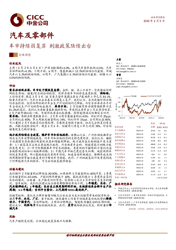汽车及零部件：车市持续弱复苏 刺激政策陆续出台