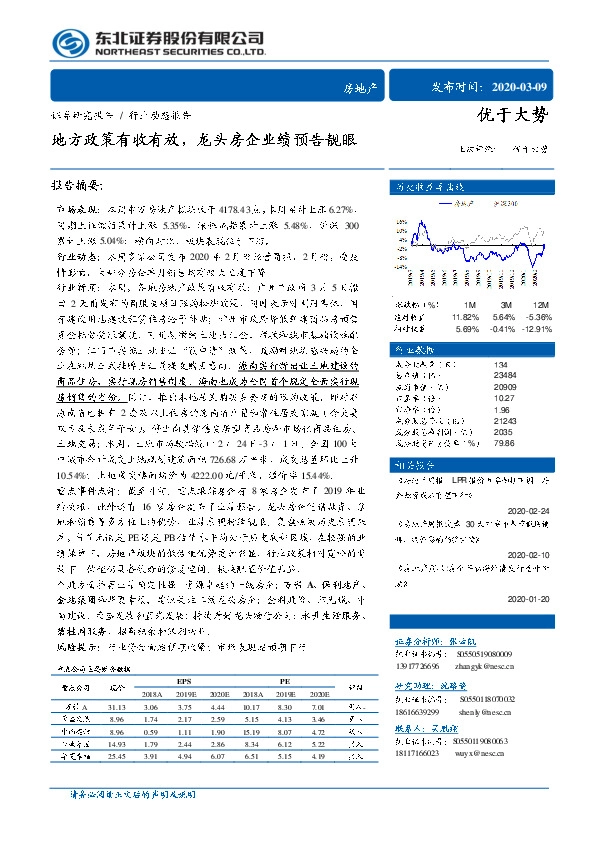 房地产：地方政策有收有放，龙头房企业绩预告靓眼