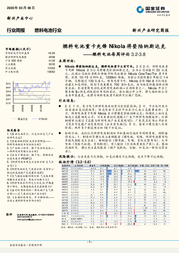 燃料电池每周评论：燃料电池重卡先锋Nikola将登陆纳斯达克