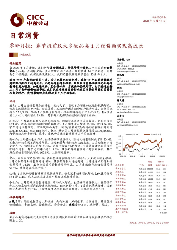 日常消费行业：零研月报：春节提前致大多数品类1月销售额实现高成长