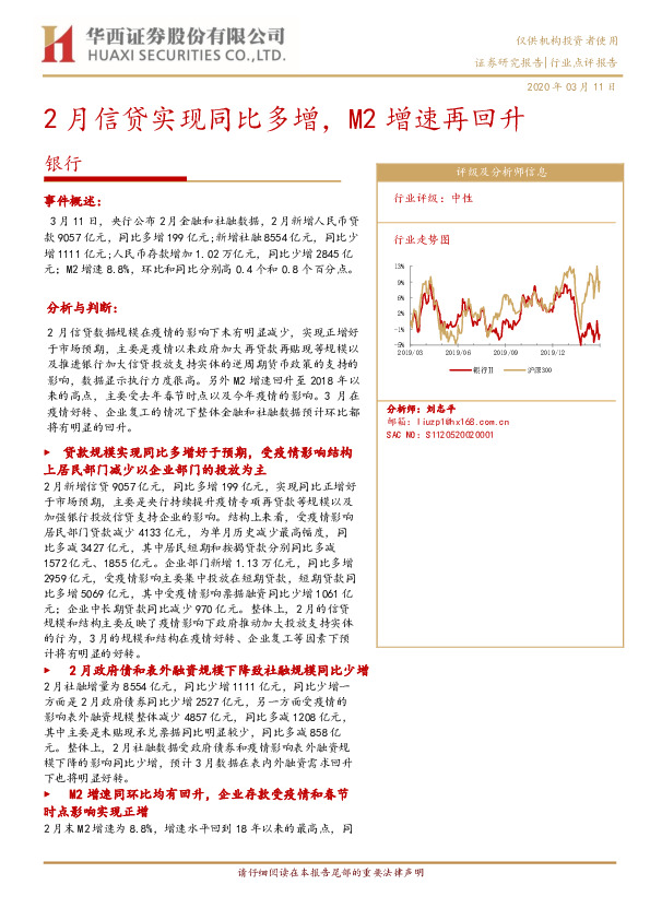 银行：2月信贷实现同比多增，M2增速再回升
