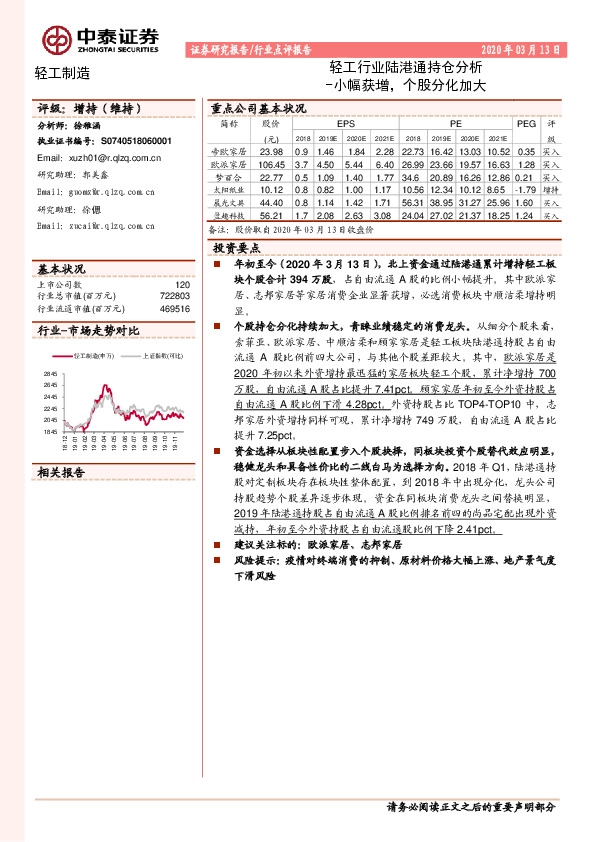 轻工行业陆港通持仓分析：小幅获增，个股分化加大