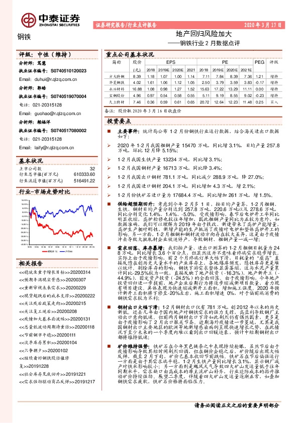 钢铁行业2月数据点评：地产回归风险加大