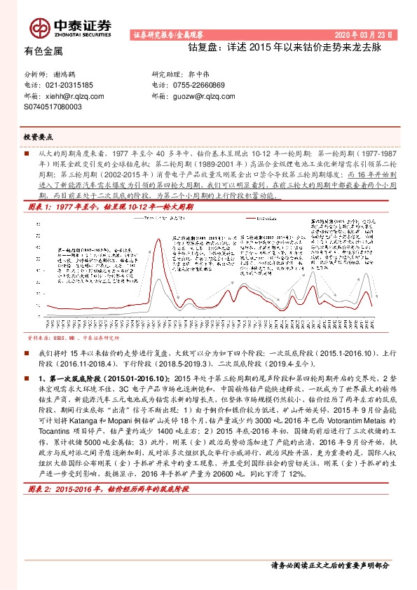 有色金属：钴复盘：详述2015年以来钴价走势来龙去脉