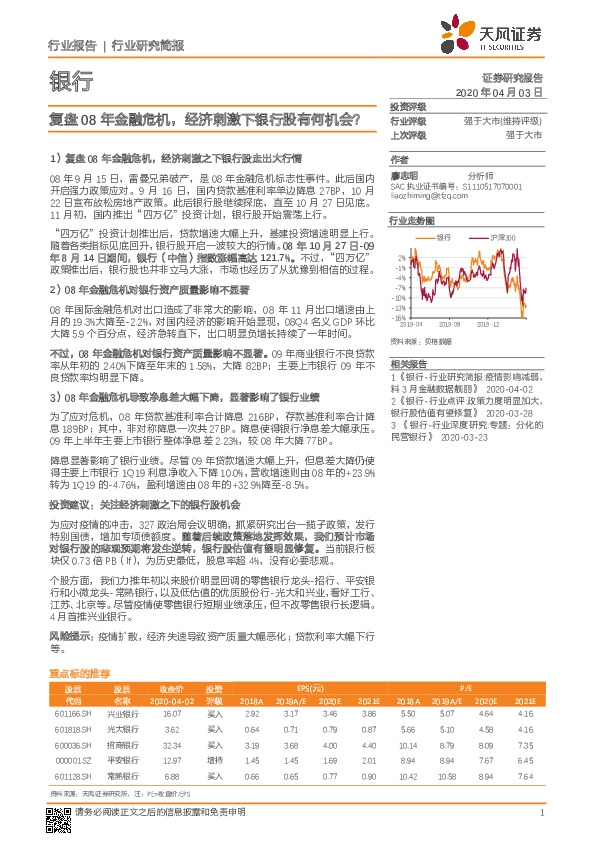 银行行业研究简报：复盘08年金融危机，经济刺激下银行股有何机会？