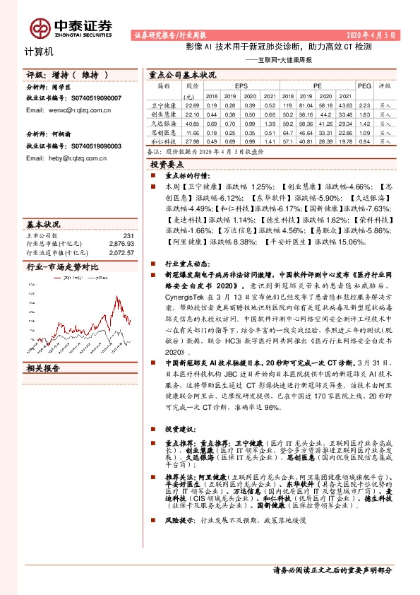 互联网+大健康周报：影像AI技术用于新冠肺炎诊断，助力高效CT检测