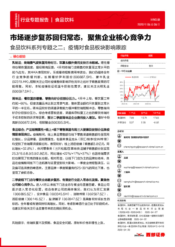 食品饮料行业系列专题之二：疫情对食品板块影响跟踪：市场逐步复苏回归常态，聚焦企业核心竞争力