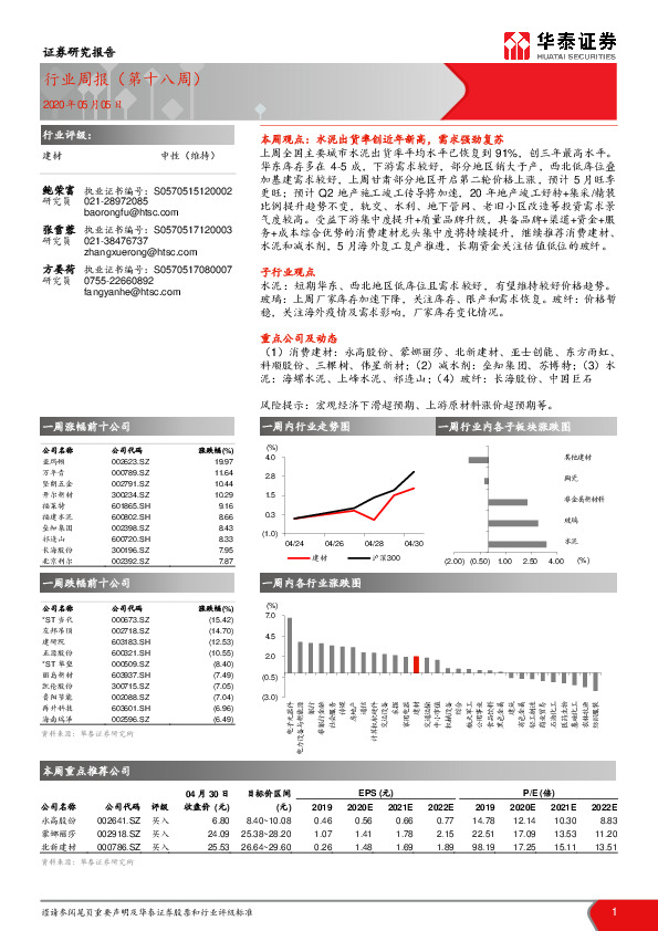 建材行业周报（第十八周）
