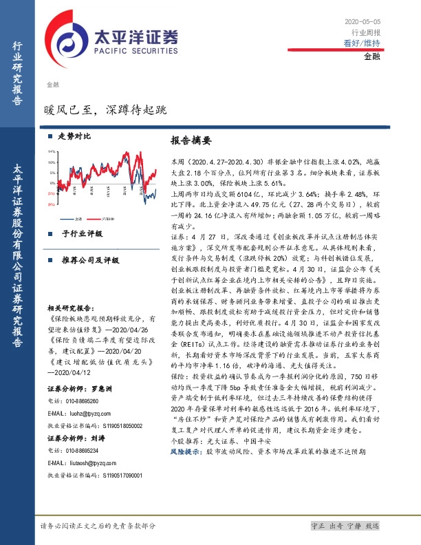 金融行业周报：暖风已至，深蹲待起跳