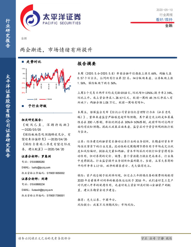 金融行业周报：两会渐进，市场情绪有所提升