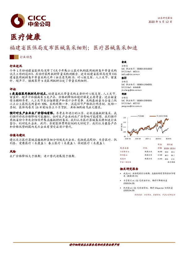 医疗健康：福建省医保局发布医械集采细则；医疗器械集采加速