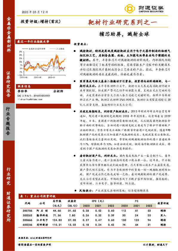 靶材行业研究系列之一：辅芯助屏，溅射全球