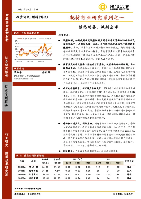 靶材行业研究系列之一：辅芯助屏，溅射全球