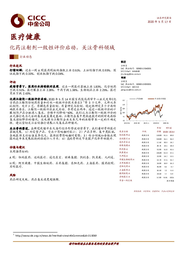 医疗健康：化药注射剂一致性评价启动，关注骨科领域