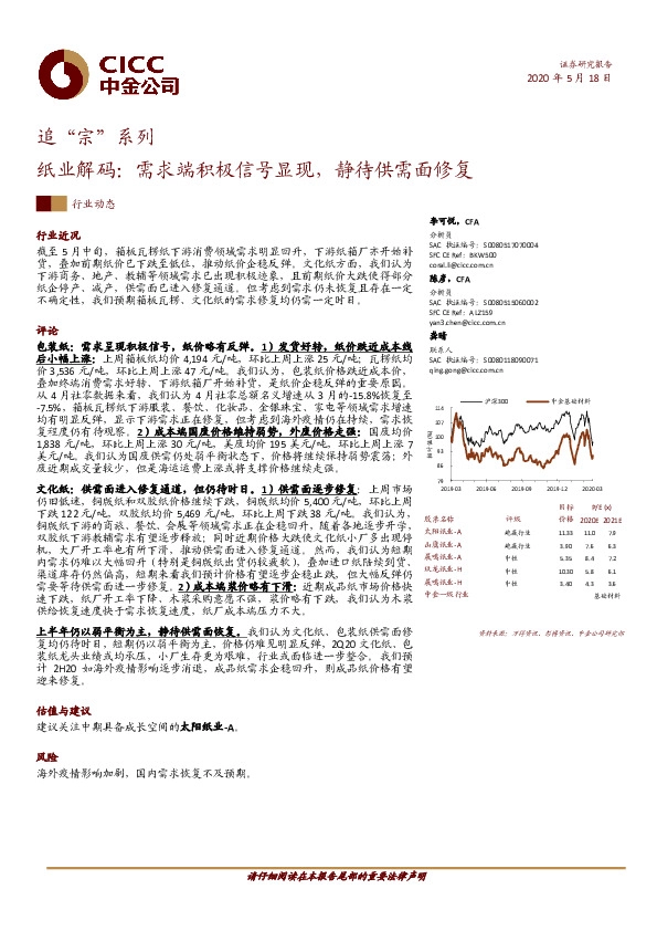 追“宗”系列：纸业解码：需求端积极信号显现，静待供需面修复