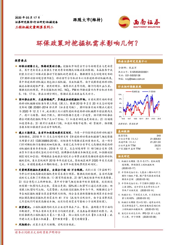 工程机械定量测算系列二：环保政策对挖掘机需求影响几何？