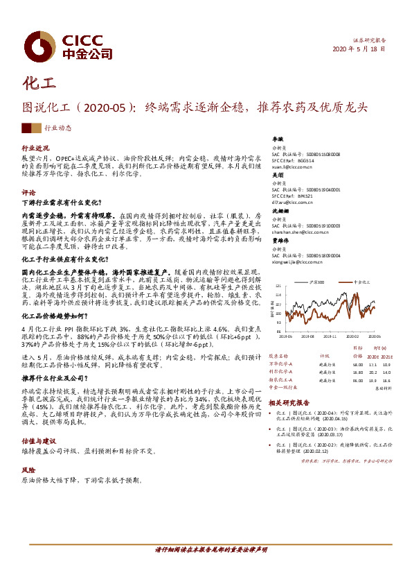图说化工：终端需求逐渐企稳，推荐农药及优质龙头